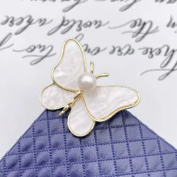 White shell butterfly - with a pearl - broochBrooches