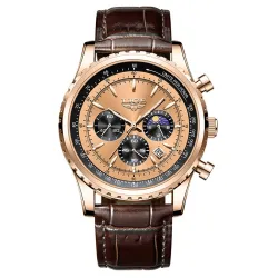 RelojesLIGE - reloj de cuarzo de acero inoxidable de lujo - luminoso - correa de cuero - resistente al agua - oro rosa