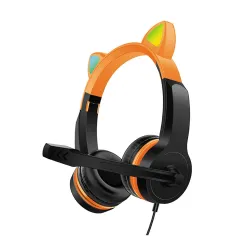 AuricularesAuriculares con orejas de gato brillantes, auriculares con cable, con micrófono