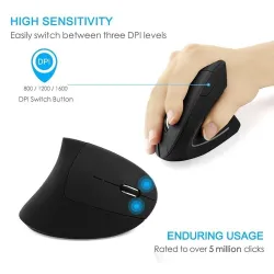 Ergonomic vertical wireless mouse - USB - optical - 1600 DPI 6D - with LED lightMouses