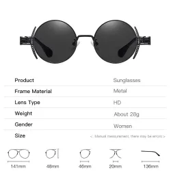 Gafas de solGafas de sol redondas estilo steampunk - montura de metal - UV400