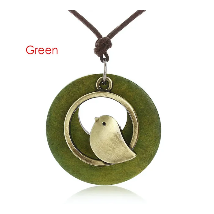 CollarColgante de madera con pájaro - collar de cuerda