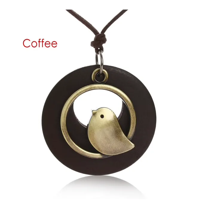 CollarColgante de madera con pájaro - collar de cuerda