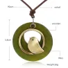 CollarColgante de madera con pájaro - collar de cuerda
