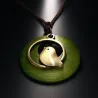 CollarColgante de madera con pájaro - collar de cuerda