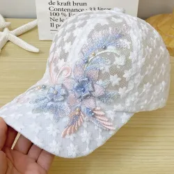 Sombreros & gorrasGorra de béisbol de encaje fino - flores / hojas bordadas