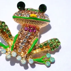 Colorful crystal frog - golden broochBrooches