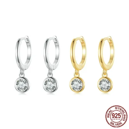 AretesPendientes de aro con cristal blanco redondo - Plata de ley 925