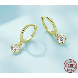 Hoop earrings with round white crystal - 925 sterling silverEarrings