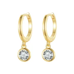Hoop earrings with round white crystal - 925 sterling silverEarrings