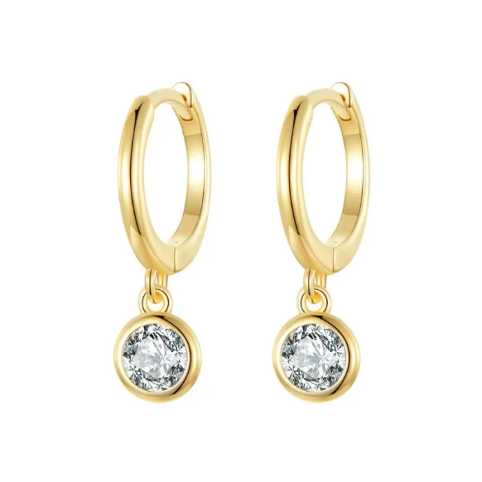 AretesPendientes de aro con cristal blanco redondo - Plata de ley 925