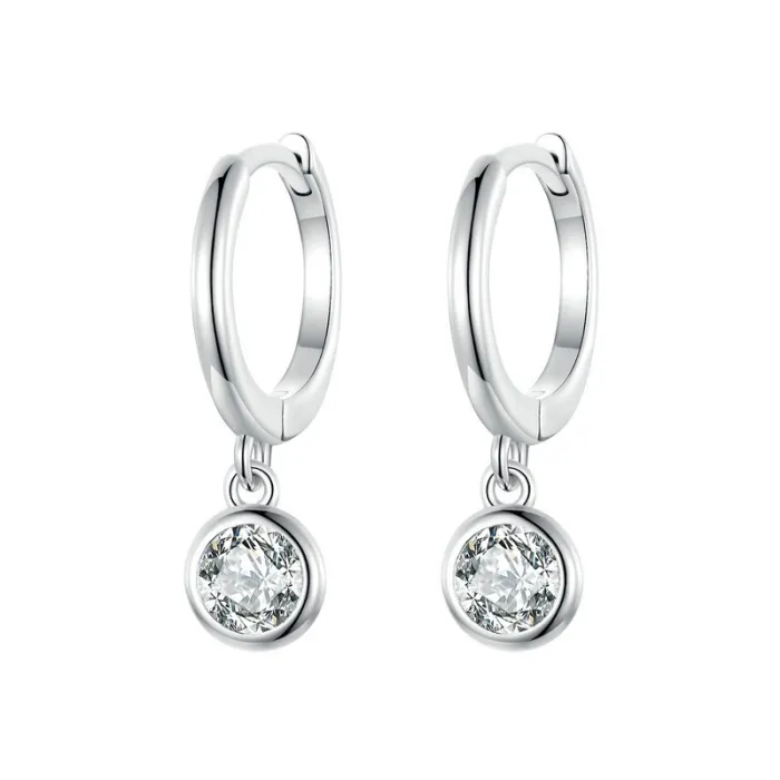 AretesPendientes de aro con cristal blanco redondo - Plata de ley 925