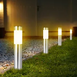 Iluminación solarLuz solar para jardín - pilar de suelo de acero inoxidable - tubo