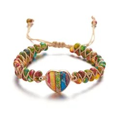 PulseraPulsera de doble capa - cuentas de piedra natural / corazón - ajustable
