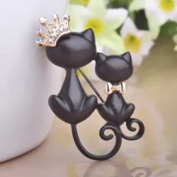 BrochesMadre e hija gata - corona de cristal - broche