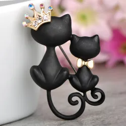 BrochesMadre e hija gata - corona de cristal - broche