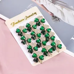 BrochesCuatro hojas de cristal verde - broche - juego de 12 piezas