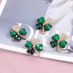 BrochesCuatro hojas de cristal verde - broche - juego de 12 piezas