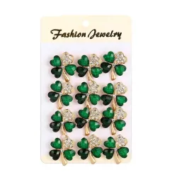BrochesCuatro hojas de cristal verde - broche - juego de 12 piezas