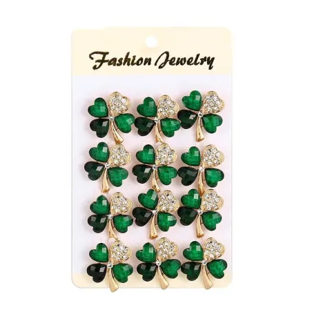 BrochesCuatro hojas de cristal verde - broche - juego de 12 piezas