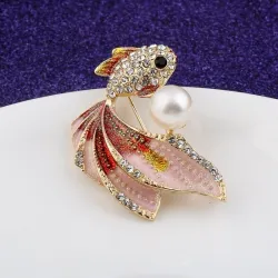 BrochesPez dorado de cristal con perla - broche elegante