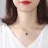 Gold plated necklace - with round green malachite pendant - 925 sterling silverNecklaces