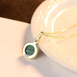 Gold plated necklace - with round green malachite pendant - 925 sterling silverNecklaces
