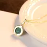 Gold plated necklace - with round green malachite pendant - 925 sterling silverNecklaces