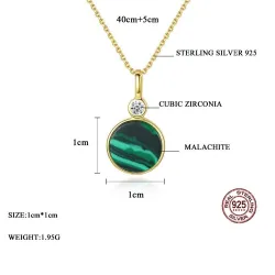 Gold plated necklace - with round green malachite pendant - 925 sterling silverNecklaces