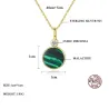 Gold plated necklace - with round green malachite pendant - 925 sterling silverNecklaces