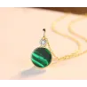 Gold plated necklace - with round green malachite pendant - 925 sterling silverNecklaces