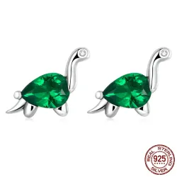 AretesPendientes de dinosaurio en plata de ley 925 con circonita verde