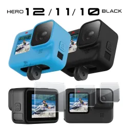 ProtteciónProtective Silicone Case for GoPro Hero 12 11 10 9 Black Tempered Glass Screen Protector Film Lens Cap Cover Go Pro...