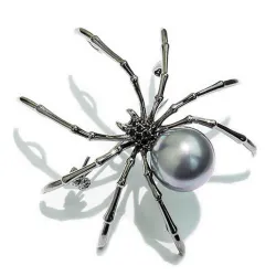 BrochesAraña negra con perla - broche elegante