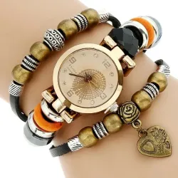 RelojesPulsera de cuero multicapa con reloj.