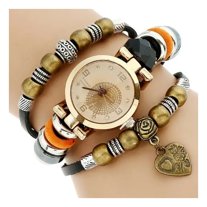 RelojesPulsera de cuero multicapa con reloj.