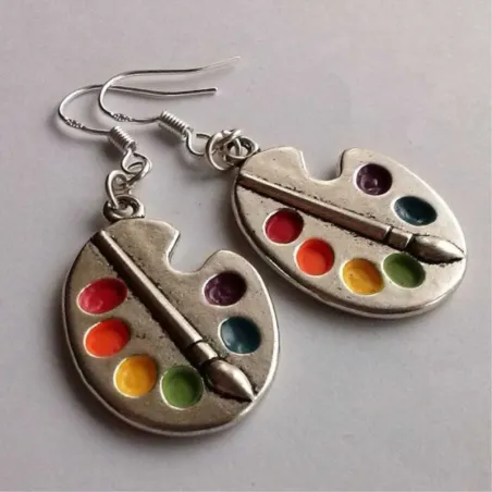 AretesPaleta de artista - pincel plateado - pendientes plateados
