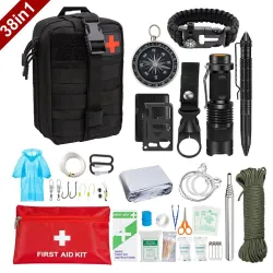 MilitarKit de primeros auxilios de supervivencia 38 en 1: kit militar completo, equipo de emergencia para actividades al aire...