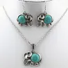 Conjuntos de joyasantiguo juego de joyas de color plata - elefante colgante collar de cuentas azules - gota pendientes declar...
