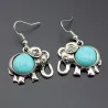 Conjuntos de joyasantiguo juego de joyas de color plata - elefante colgante collar de cuentas azules - gota pendientes declar...