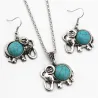 Conjuntos de joyasantiguo juego de joyas de color plata - elefante colgante collar de cuentas azules - gota pendientes declar...
