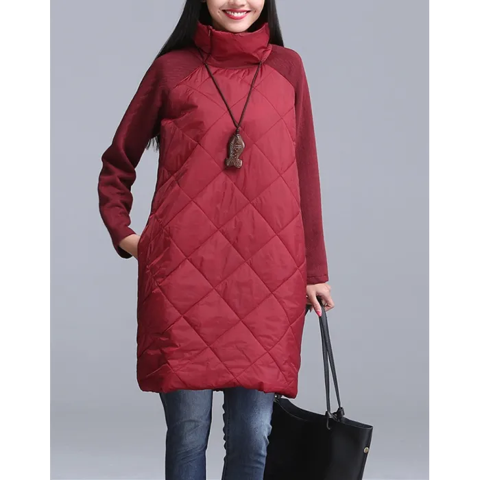 VestidosTurtleneck Loose Patchwork Tunic Winter Dress