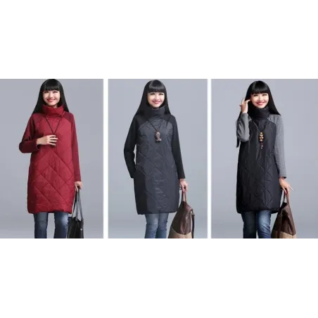 VestidosTurtleneck Loose Patchwork Tunic Winter Dress