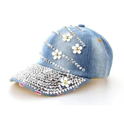 Cotton Jeans Rhinestone Cap Baseball HatHats & Caps