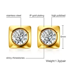 Round crystal stud gold square earringsEarrings