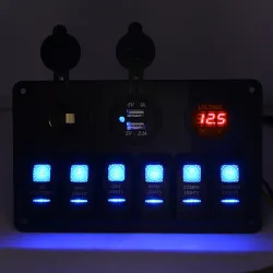 6 Gang 12V switch panel - 5V Dual USB - digital voltmeterSwitches