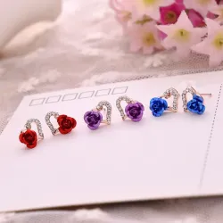 AretesFlor de rosa corazón - pendientes de cristal