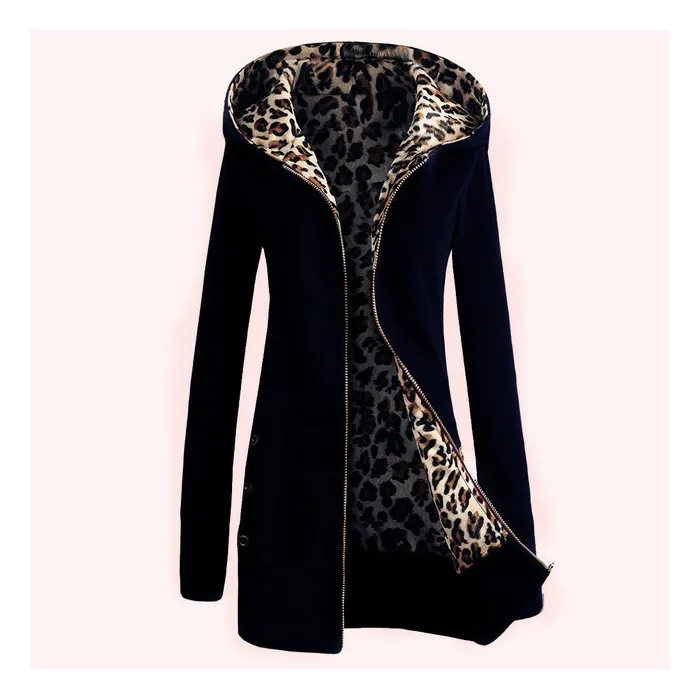 Leopard fleece hooded jacketJackets