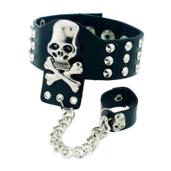 PulserasRivets góticos esqueleto cráneo cadena pulsera de cuero unisex
