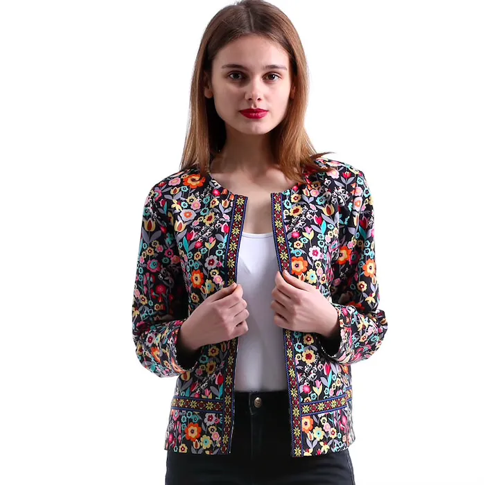 Floral design multicolor elegant short jacketJackets
